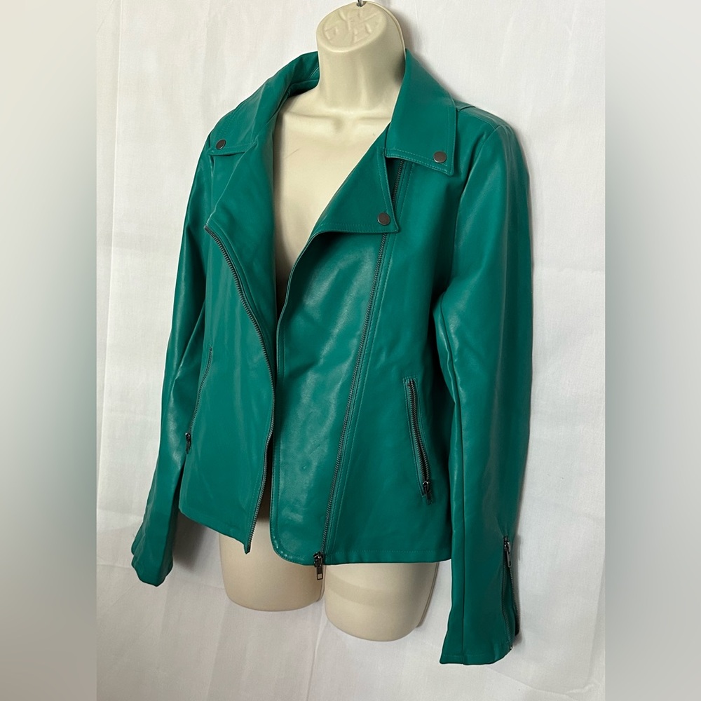 Simply Styled cross zip biker jacket in green size L